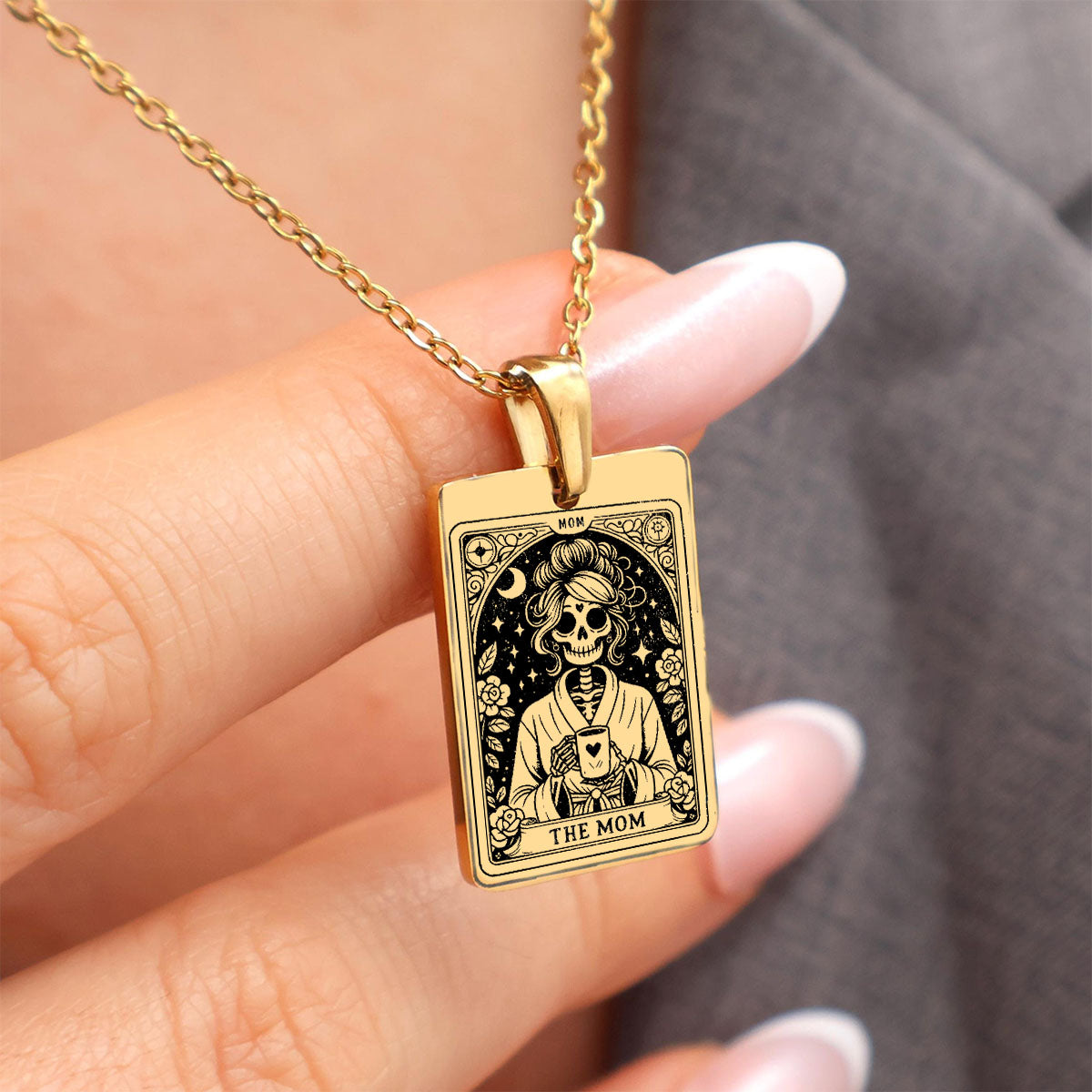 Personalized Skull Mom Kids Tarot Card Necklace Gift for Grandma Mom