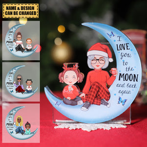 Cute Grandma & Grandkid On Moon Christmas Gift Personalized Acrylic Plaque