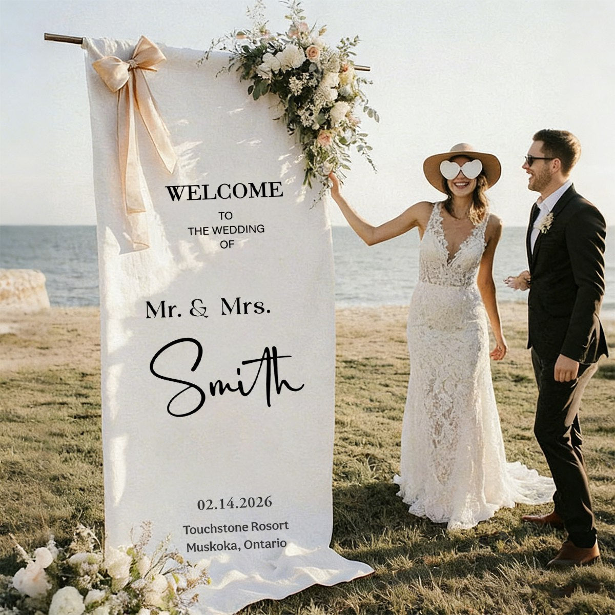 Welcome To The Wedding Of Mr. & Mrs. • Custom Fabric Wedding Welcome Sign •  Personalized Wedding Decor