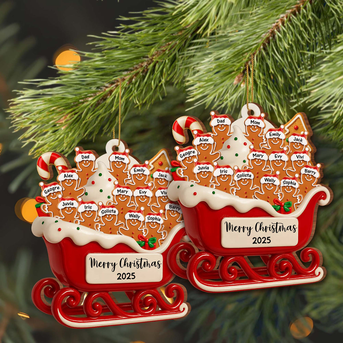 Merry Christmas Family Cookie Sleigh Ornament, Custom Wood Ornament, Gift For Families