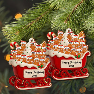 Merry Christmas Family Cookie Sleigh Ornament, Custom Wood Ornament, Gift For Families