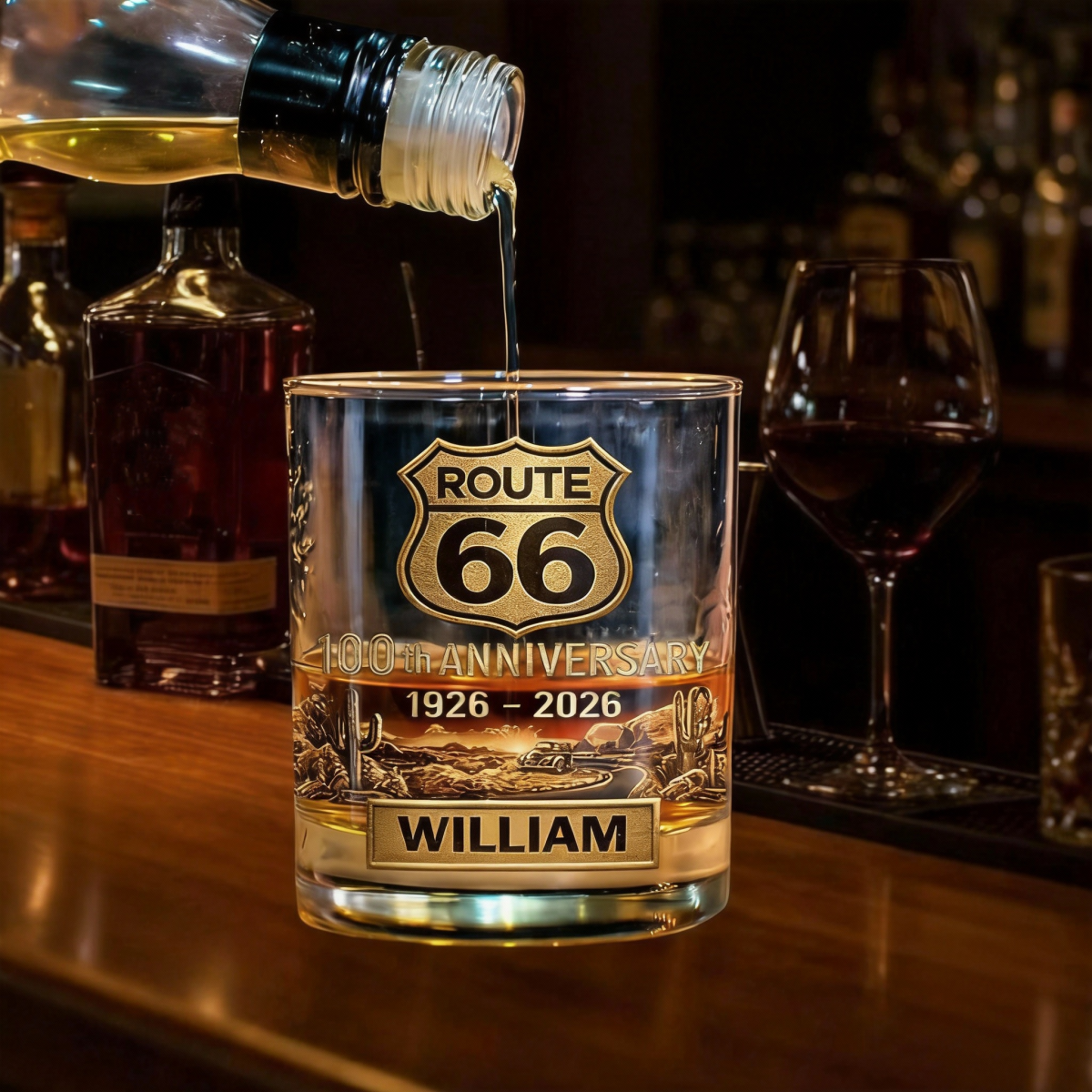 Route 66 100th Anniversary - Personalized Whiskey Glass