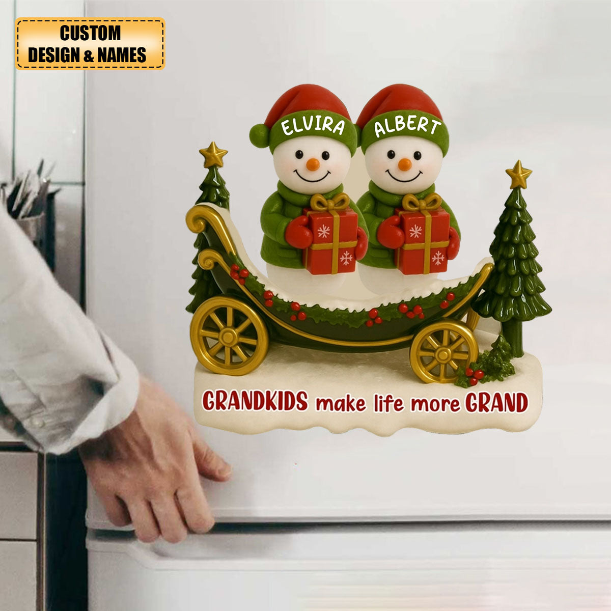 Grandkids Make Life More Grand, Christmas Tree And Sleigh Personalized Decal