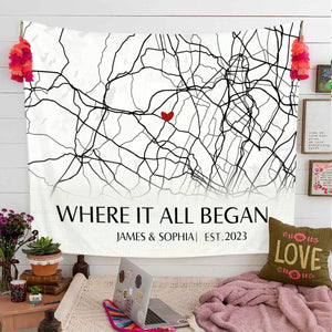 Where It All Began - Couple Personalized Custom Horizontal Blanket - Gift For Husband Wife, Anniversary