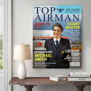 Personalized Airman Magazine Cover, Unique Gift for Pilots and Veterans, Airman Dad Gift, Custom Air Force Gift