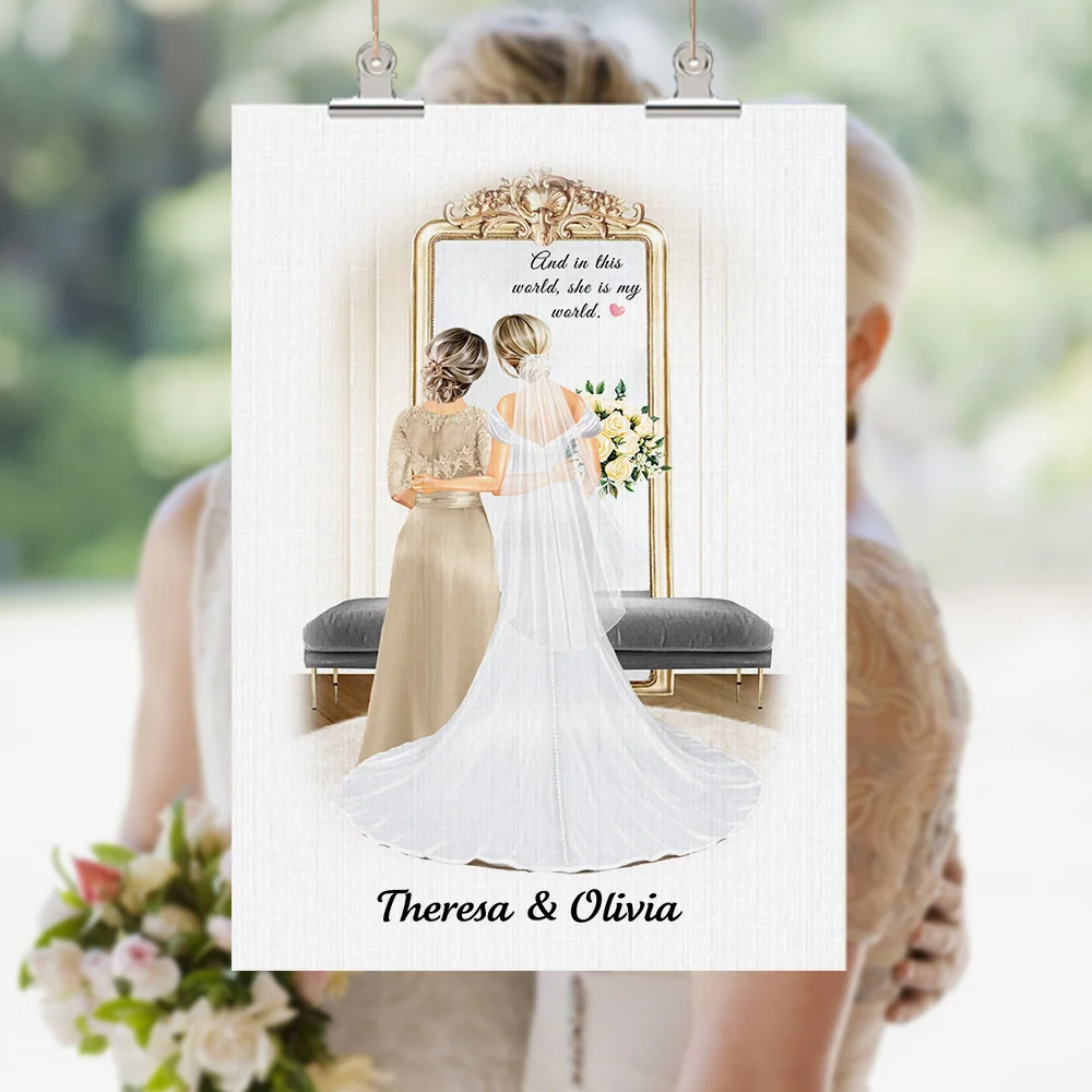 Personalized Cartoon Mom Bride Poster Painting Home Decor Wedding Gift for Bride Mother