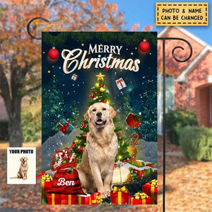 Merry Christmas Santa Claus Flag Personalized Pet Photo And Name Flag Gift For Pet Lovers