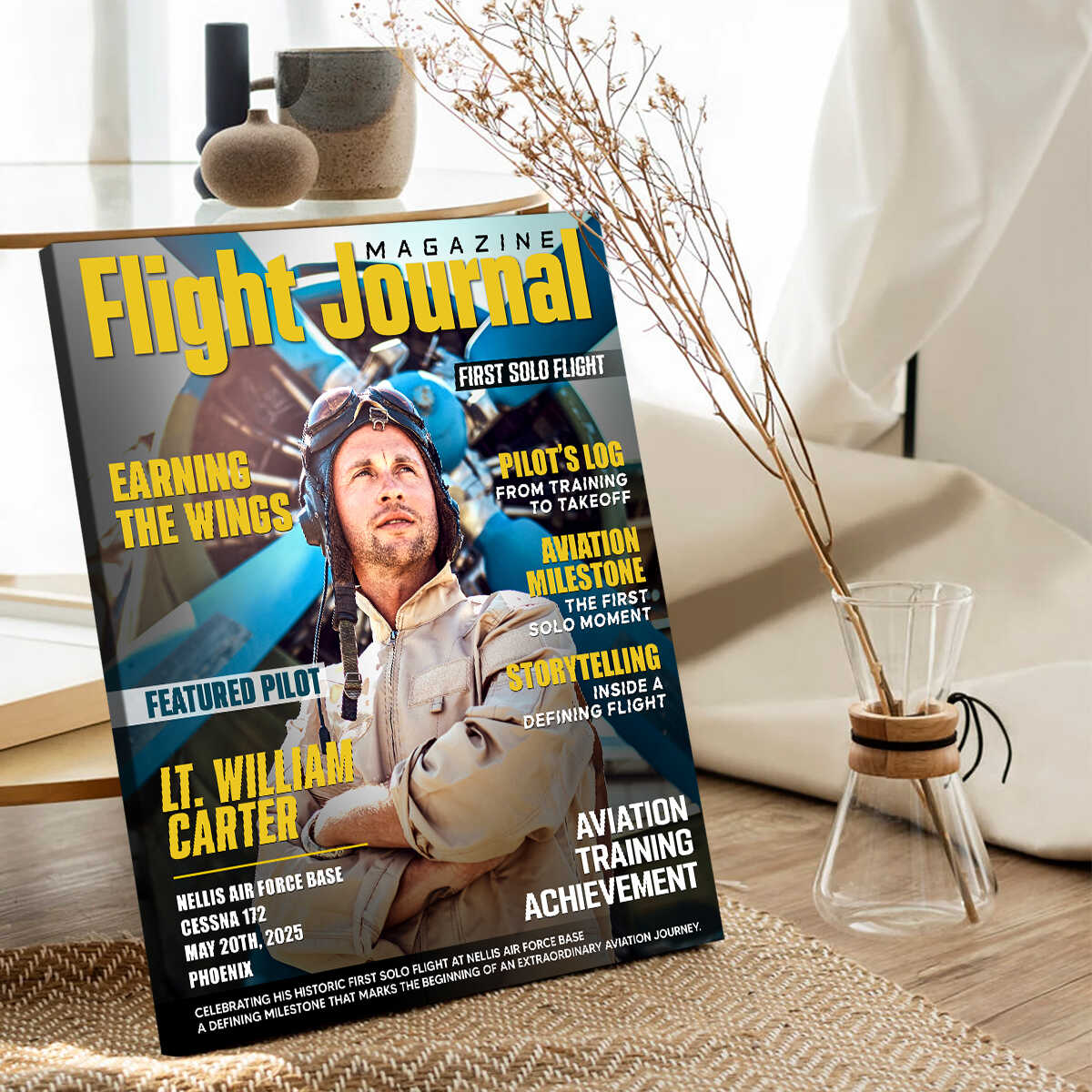 Personalized Flight Journal Magazine Cover Canvas, Gift For Pilot, Aviation Gift, Unique Gift For Aviation Lovers