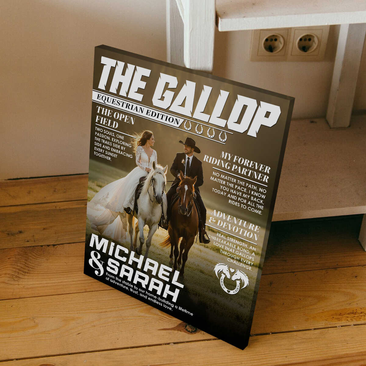 Horse Lover Couple Gift, Personalized Horse Magazine Cover Canvas, Custom Equestrian Anniversary Photo Canvas