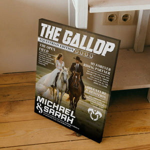 Horse Lover Couple Gift, Personalized Horse Magazine Cover Canvas, Custom Equestrian Anniversary Photo Canvas