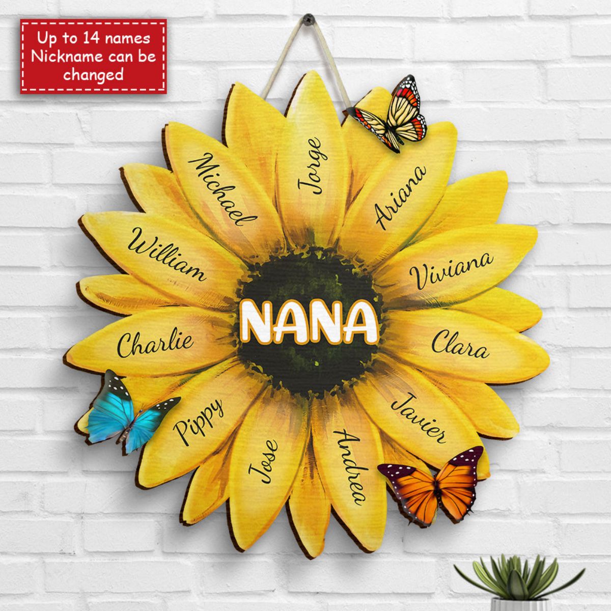 Personalized Mom Grandma Family Sunflower Shaped Wood Sign