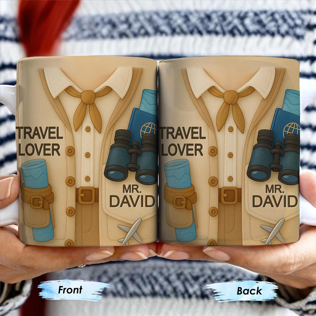 Travel Lover, Shirt, Tie, Binoculars, Map, Airplane, Personalized Travel Mug, Gift For Explorers