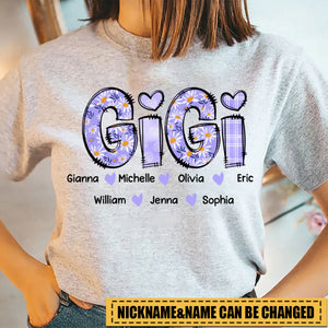 Custom Gigi Purple Daisy With Grandkids Mother's Day Pure Cotton T-Shirt