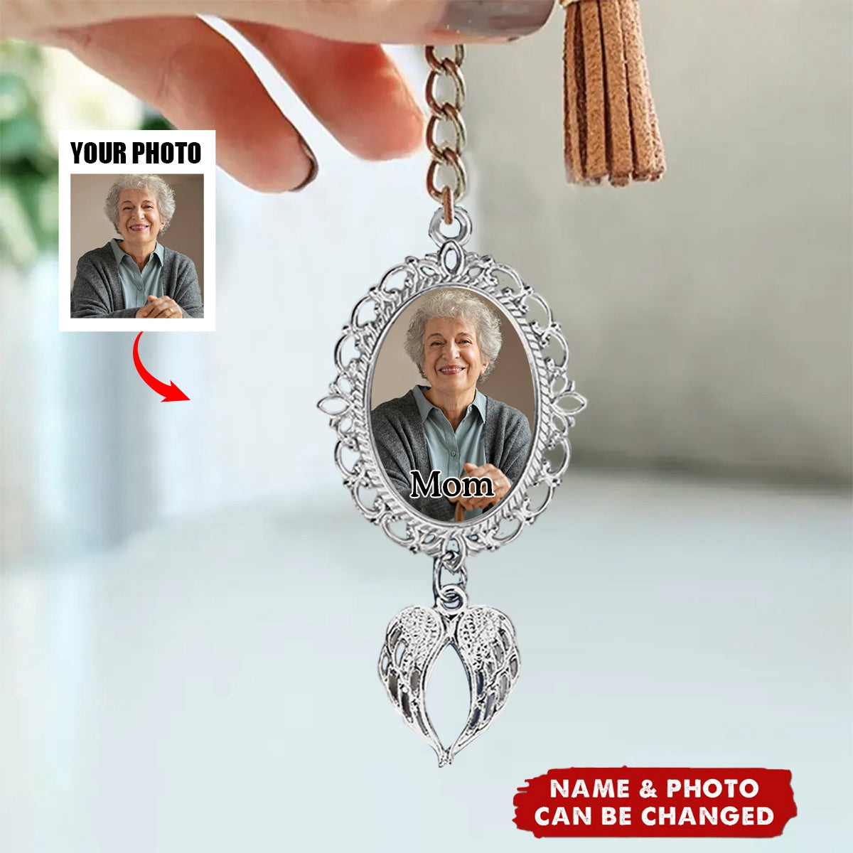 Personalized Angel Wing Upload Photo Memorial Keychain