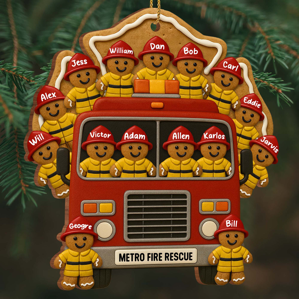 Festive Firefighter, Personalized Wood Ornament, Gift For Firefighters And Family