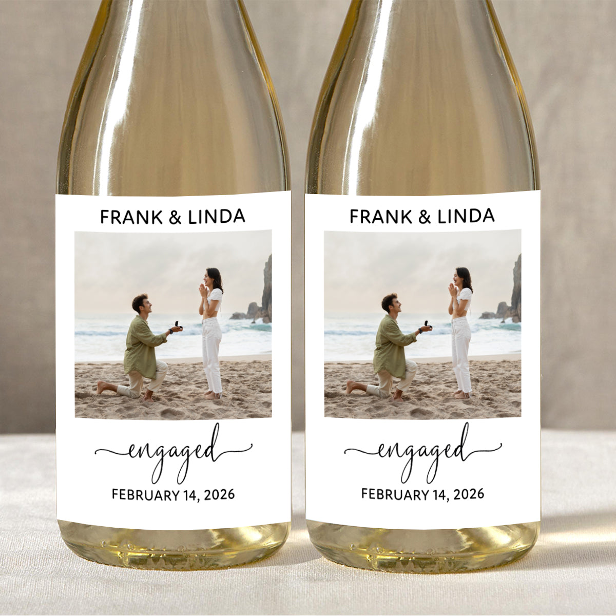 Couple Engagement Gift Personalized Photo Wine Label
