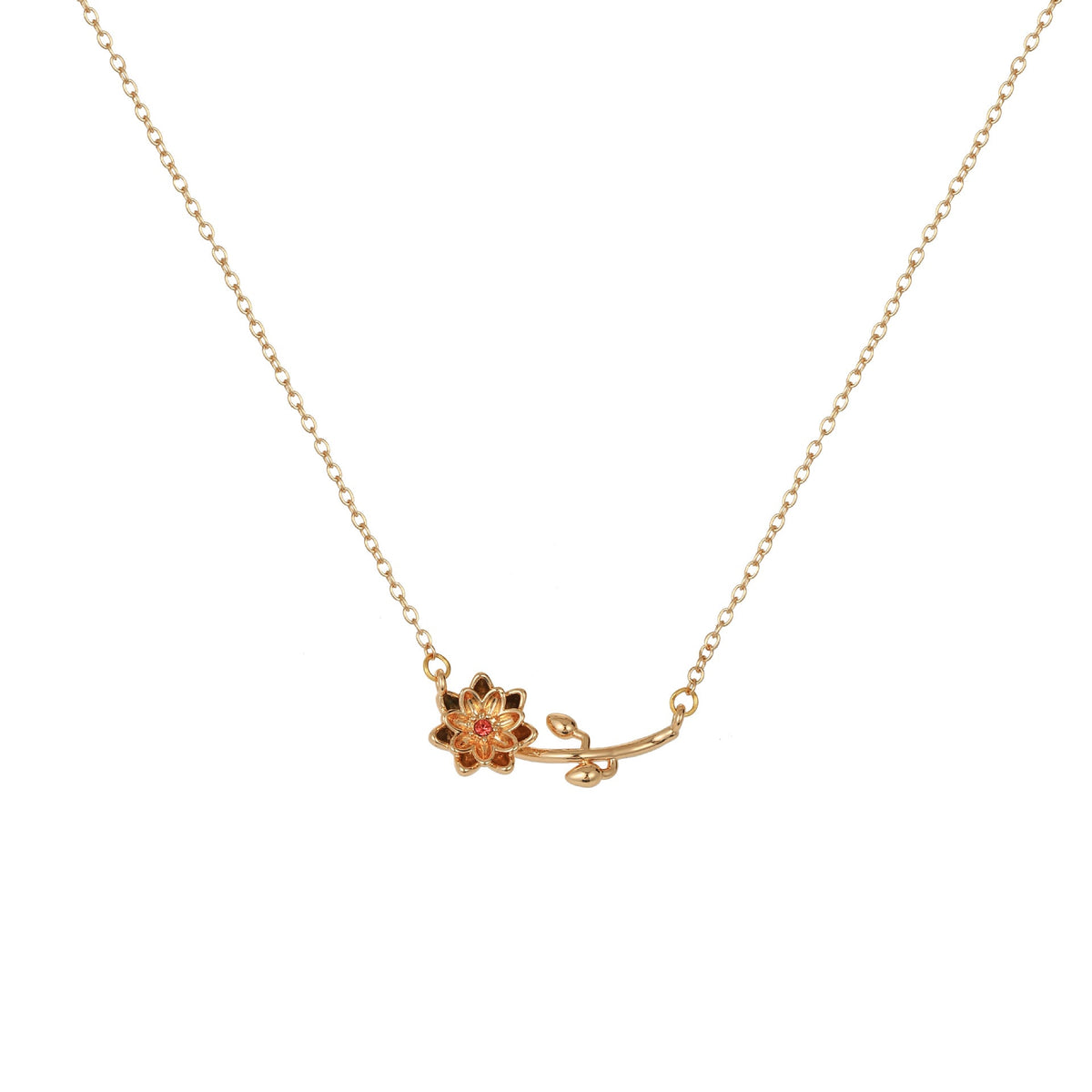 Birth Flower Necklace - Dainty Horizontal Flower Charm