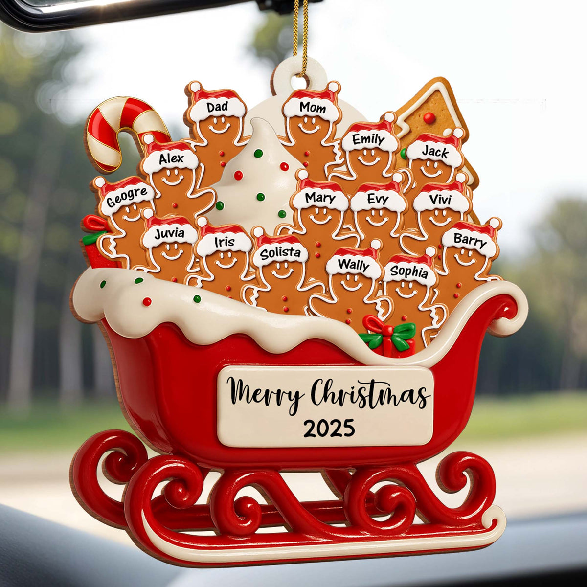 Merry Christmas Family Cookie Sleigh Ornament, Custom Wood Ornament, Gift For Families