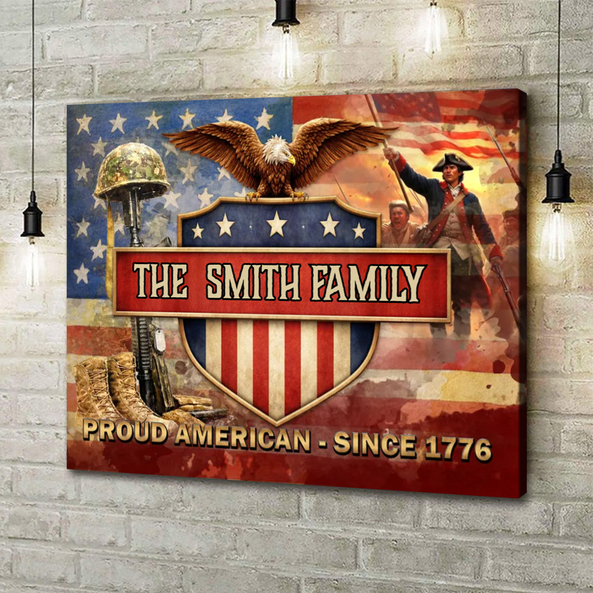 Personalized Proud American Family Name Canvas Poster Wall Art