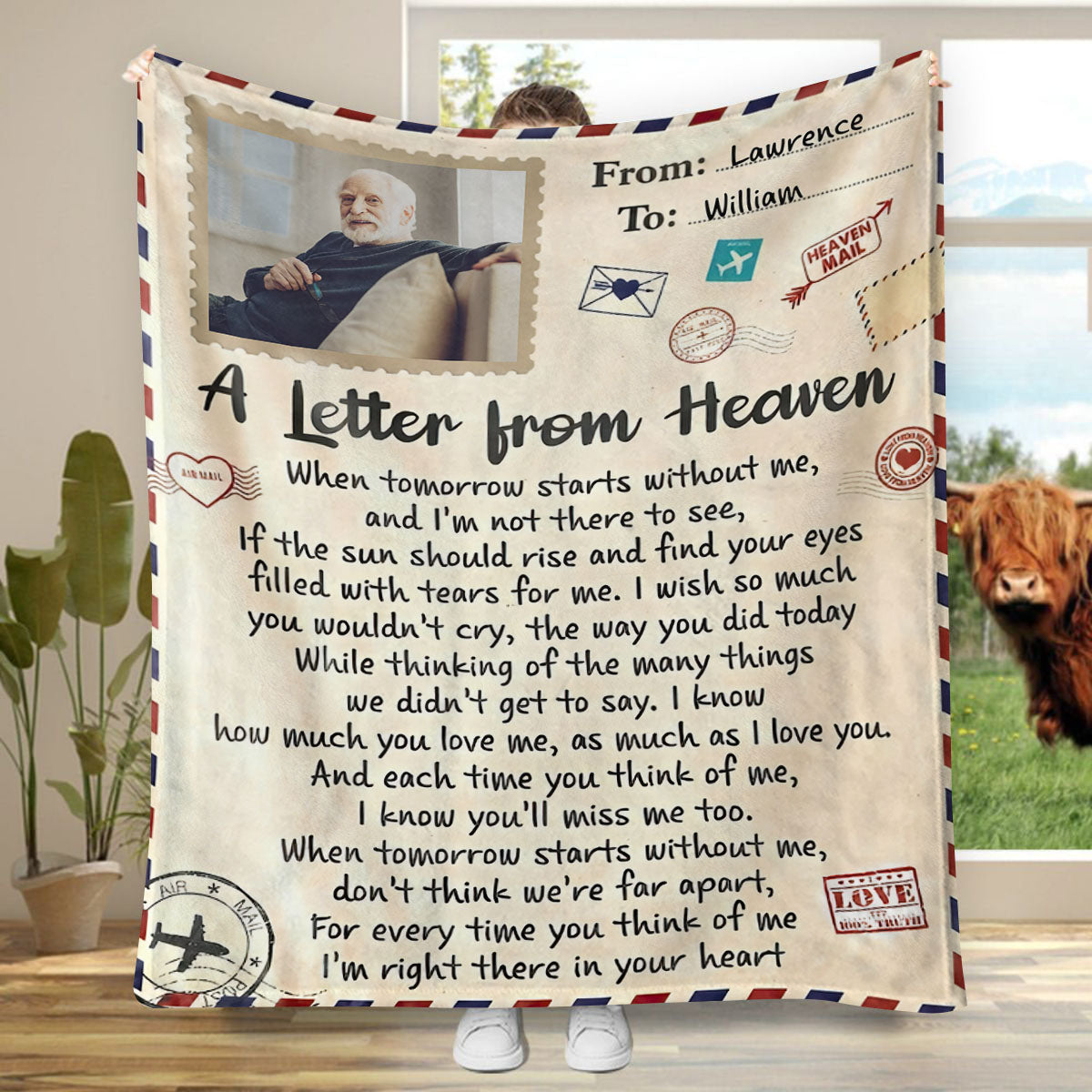 Personalized Memorial Blanket,A letter From Heaven Remembrance Fleece Blanket, Memorial Sympathy Gift for Loss of Loved Ones