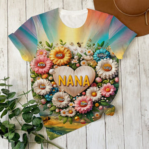 Personalized Gift For Grandma Floral Heart 3D T-Shirt