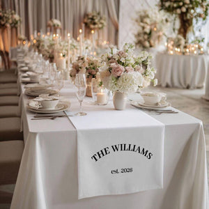 Personalized Family Name Wedding Table Runner, Custom Last Name Sign Banner, Sweetheart Table Decor, Anniversary Gift Idea