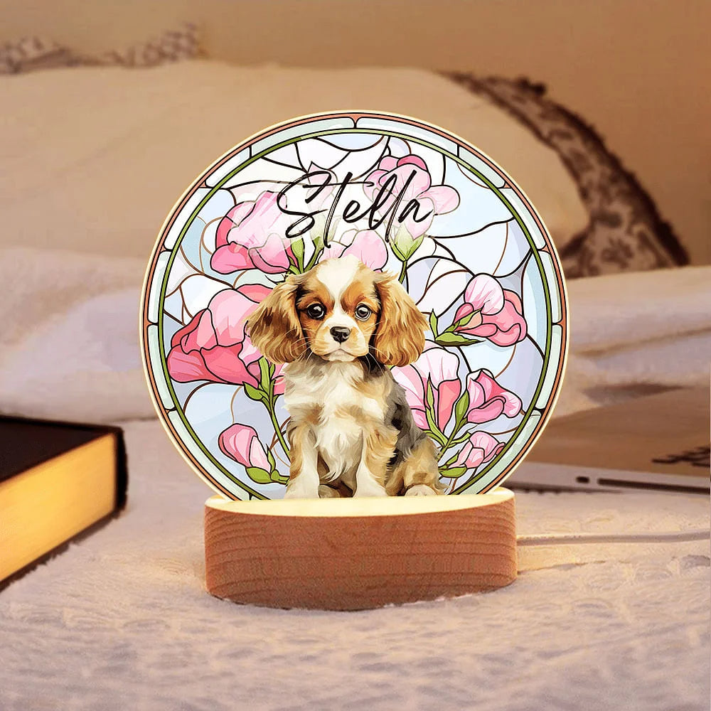 Custom Photo Birth Flowers Personalized Stained Acrylic Block LED Night Light