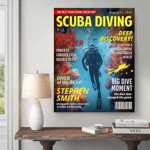 Personalized Scuba Diving Magazine Cover, Custom Scuba Diving Dad Gift, Scuba Diving Lover Gift