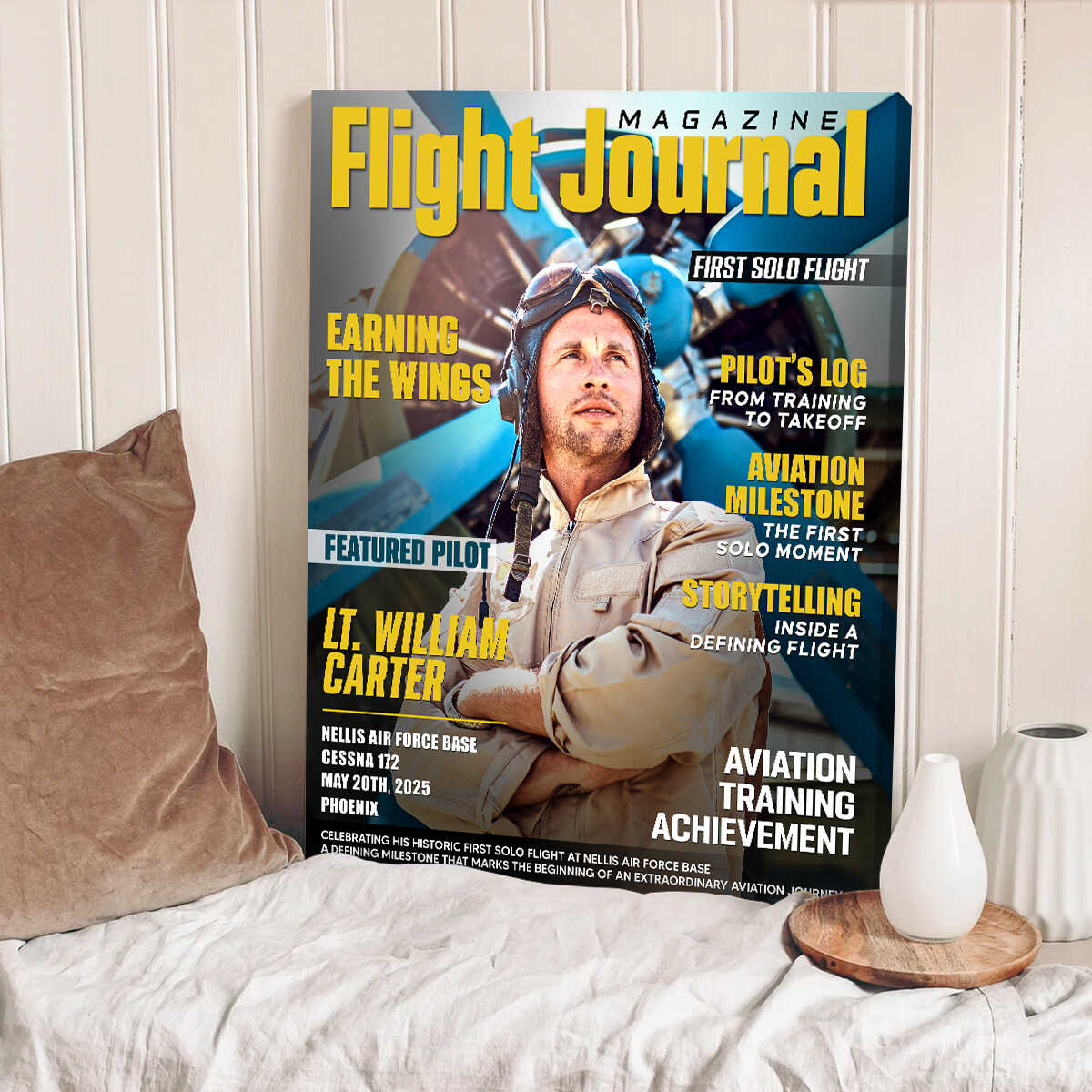 Personalized Flight Journal Magazine Cover Canvas, Gift For Pilot, Aviation Gift, Unique Gift For Aviation Lovers