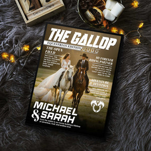 Horse Lover Couple Gift, Personalized Horse Magazine Cover Canvas, Custom Equestrian Anniversary Photo Canvas