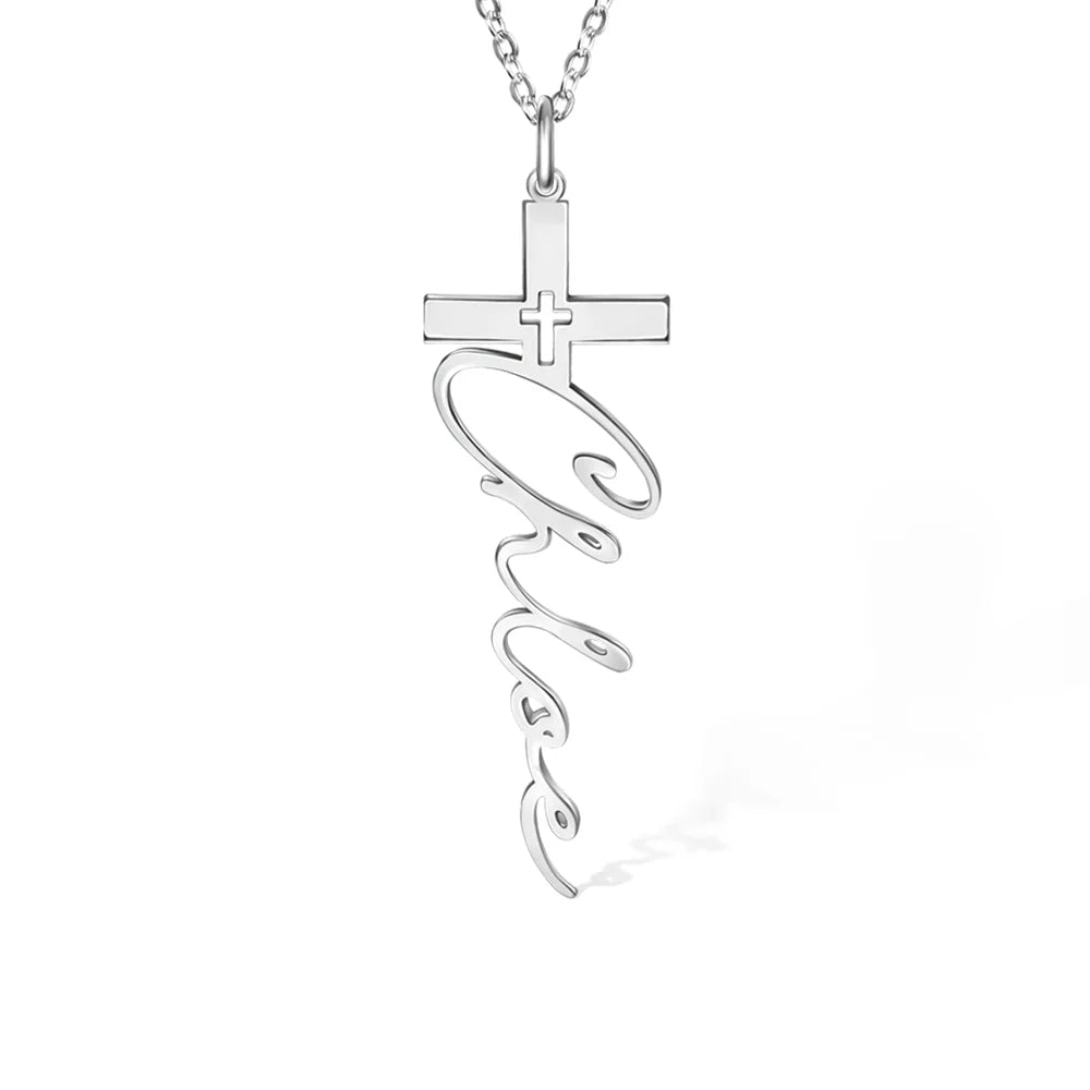 Personalized Cross Pendant Necklace with Name Crucifix Jewelry Christening Baptism First Communion Gift for Her