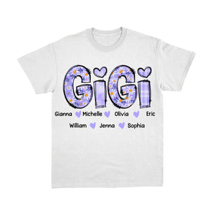 Custom Gigi Purple Daisy With Grandkids Mother's Day Pure Cotton T-Shirt