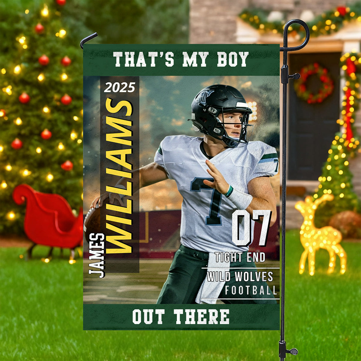 American Football Photo Flag My Heart Is On That Field - Personalized Gift For Football Player