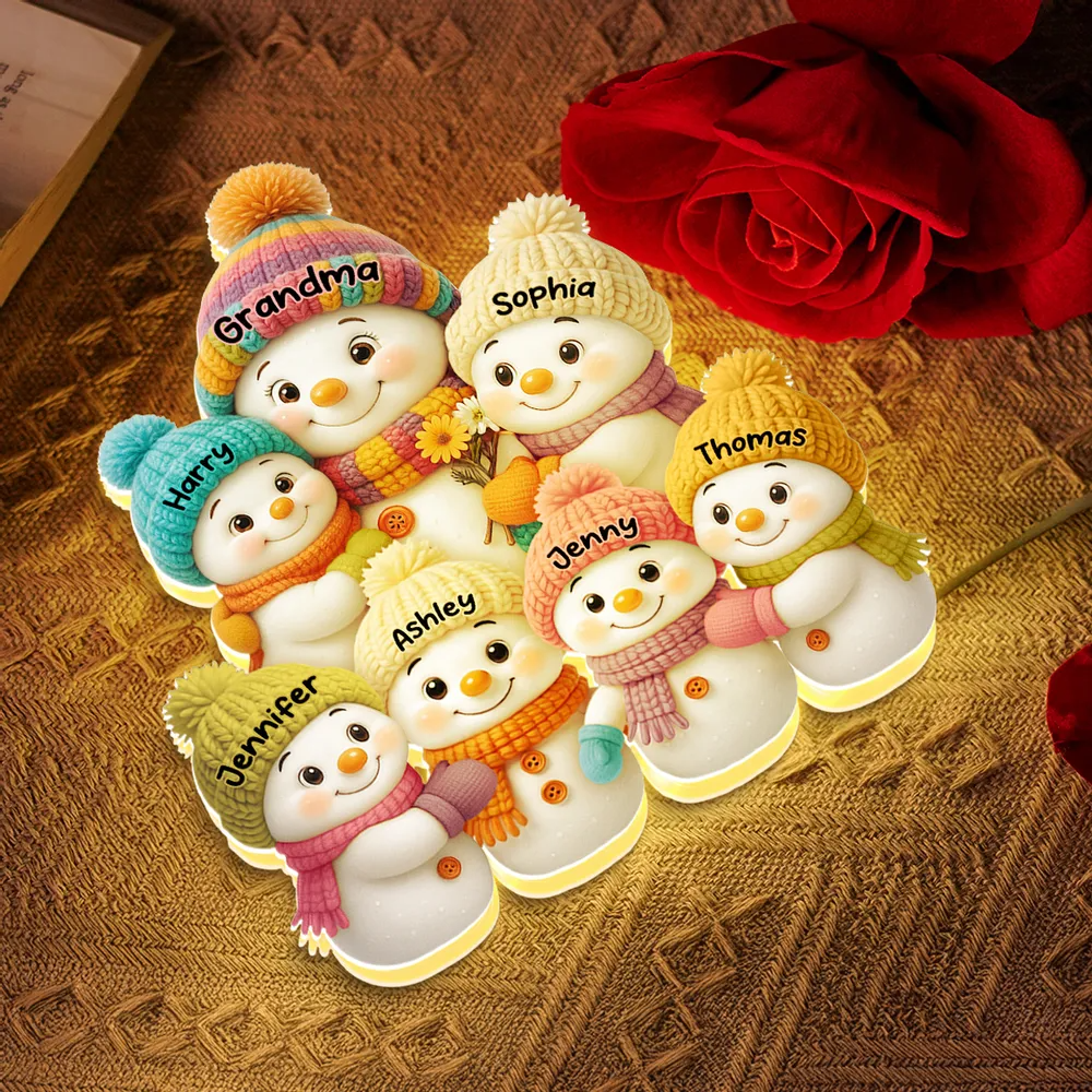 Snowman Grandma and Grandkids Personalized LED Light Box Christmas Gift for Family