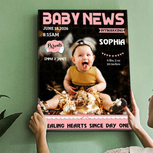 Personalized Baby News Magazine Cover Canvas, Birth Announcement Photo Gift, Personalized Newborn Wall Art