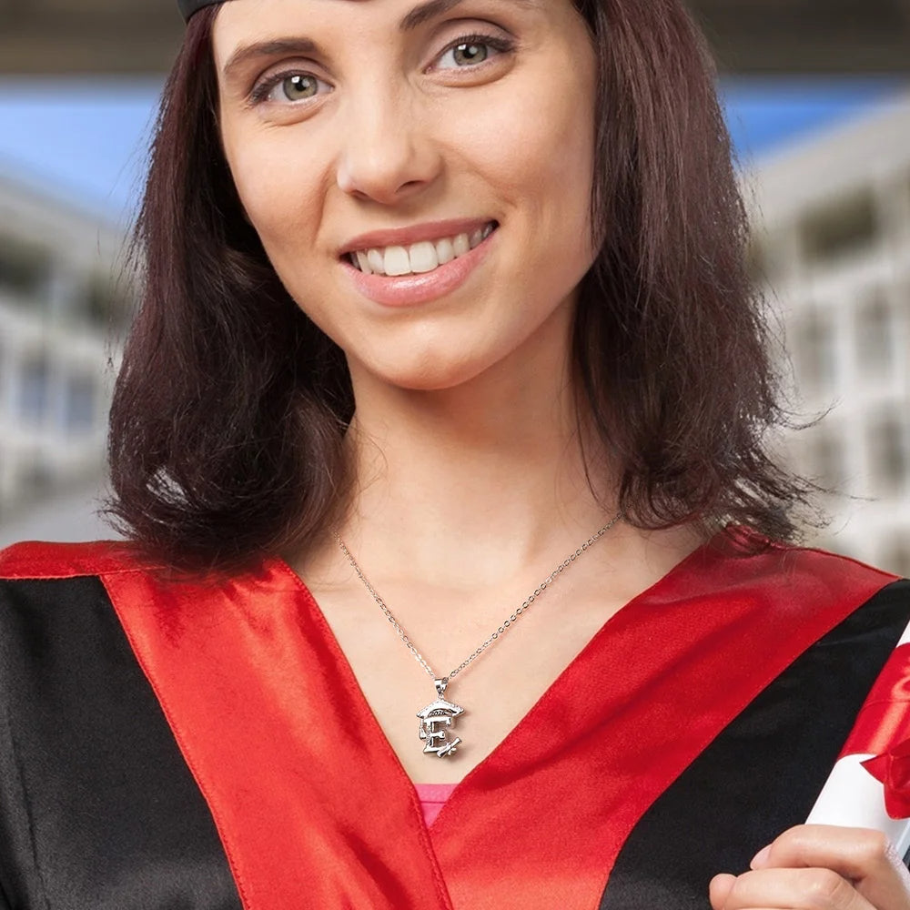 Engraved Name Personalized Bachelor Hat Graduation Initial Necklace
