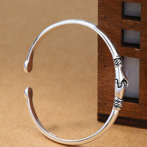 Vintage Silver Adjustable Hug Hands Bangle Open Unique Bracelet