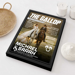 Horse Lover Couple Gift, Personalized Horse Magazine Cover Canvas, Custom Equestrian Anniversary Photo Canvas
