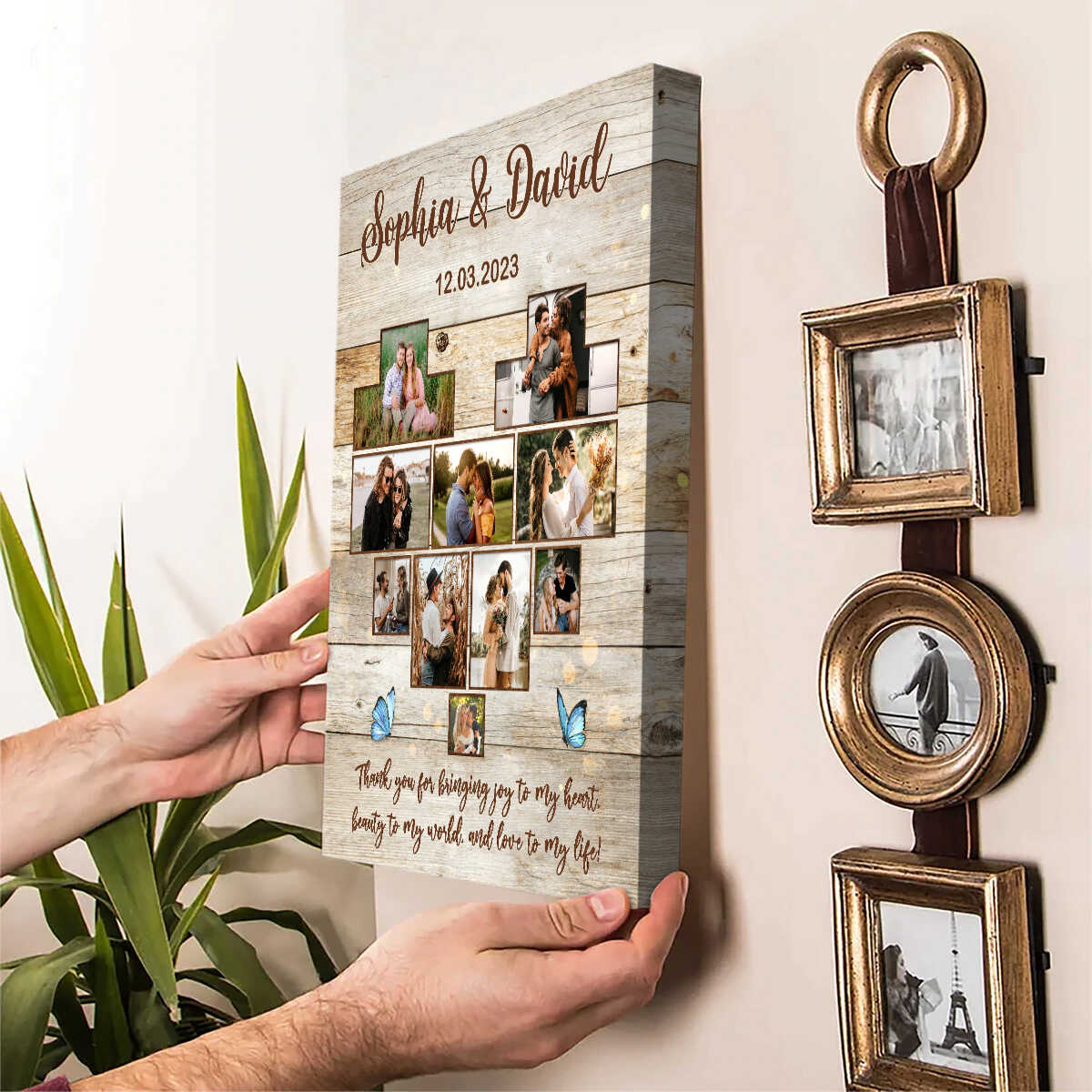 Custom Heart Photo Collage Canvas Print, Anniversary Collage Gift for Boyfriend, Girlfriend, Personalized Wedding Photo Gift