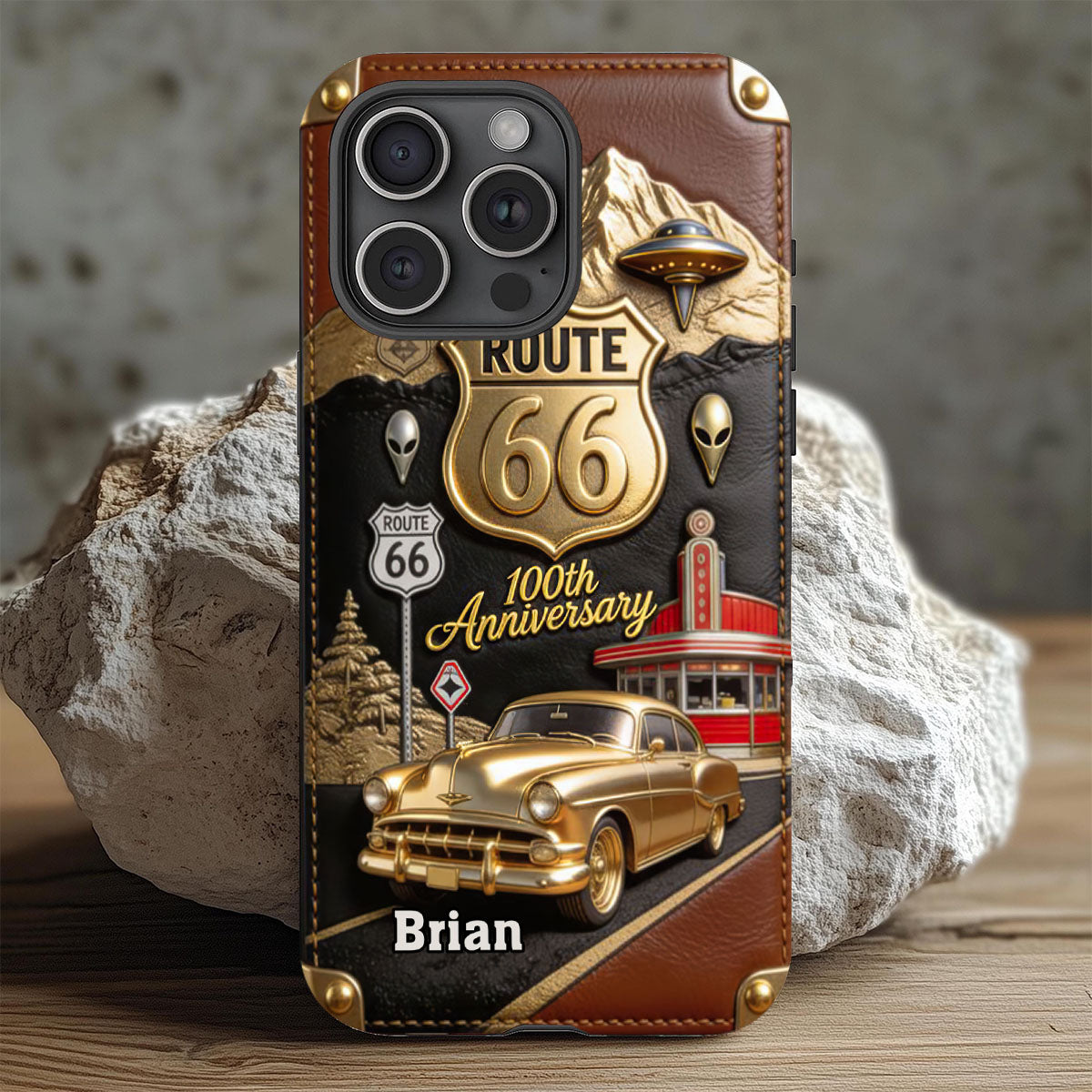 Route 66 100th Anniversary - Personalized Car Lover Leather Phone Case