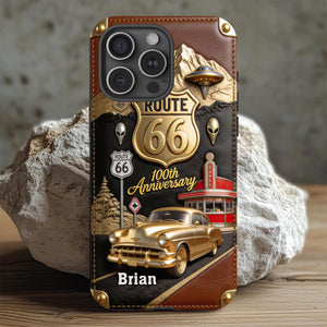 Route 66 100th Anniversary - Personalized Car Lover Leather Phone Case