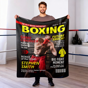 Personalized Boxing Magazine Cover Blanket Boxing Gifts, Boxing Retirement Gift, Boxing Coach Gift, Boxing Lover Gift