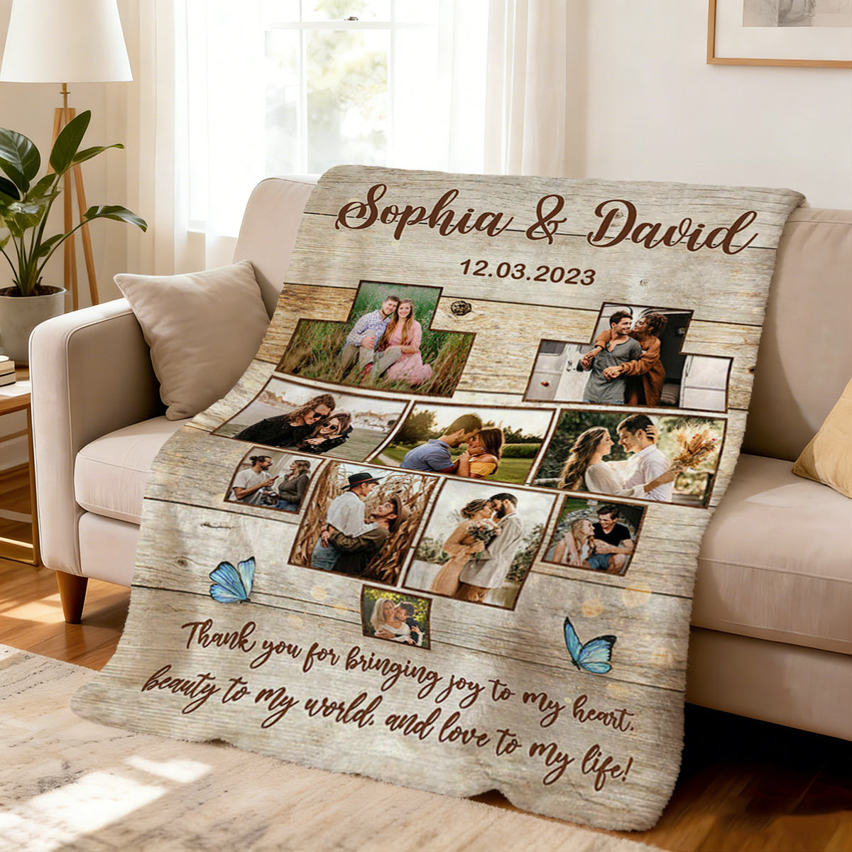 Custom Heart Photo Collage Blanket, Anniversary Collage Gift for Boyfriend, Girlfriend, Personalized Wedding Photo Gift