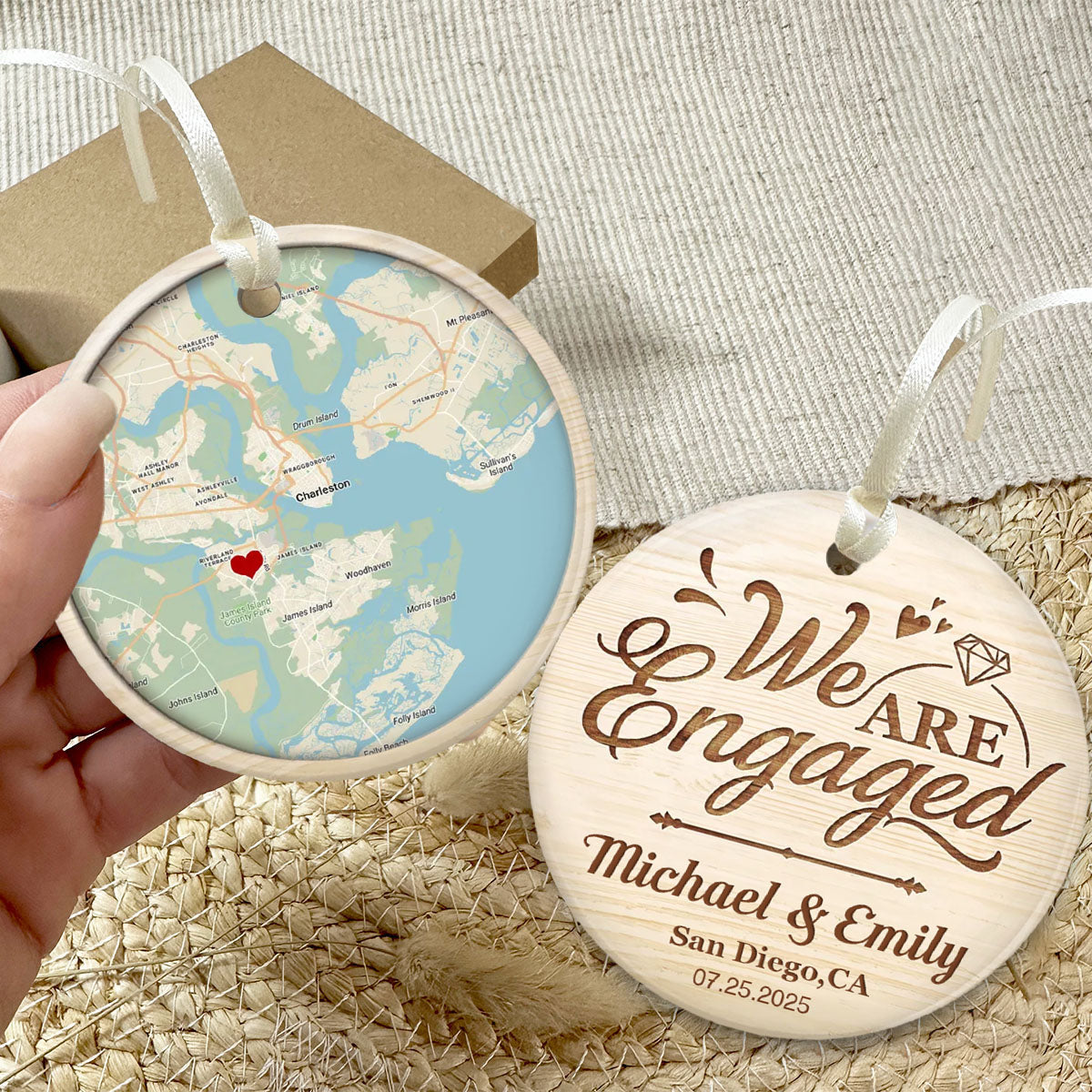 Where it all began - Personalized Location Map Ceramic Ornament Engaged Couple Gift