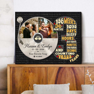 Personalized Record Photo Canvas Poster, Wedding Anniversary Keepsake Gift For Wift, Husband