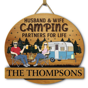 Camping Couple Husband & Wife Camping Partners For Life - Personalized Wood Sign