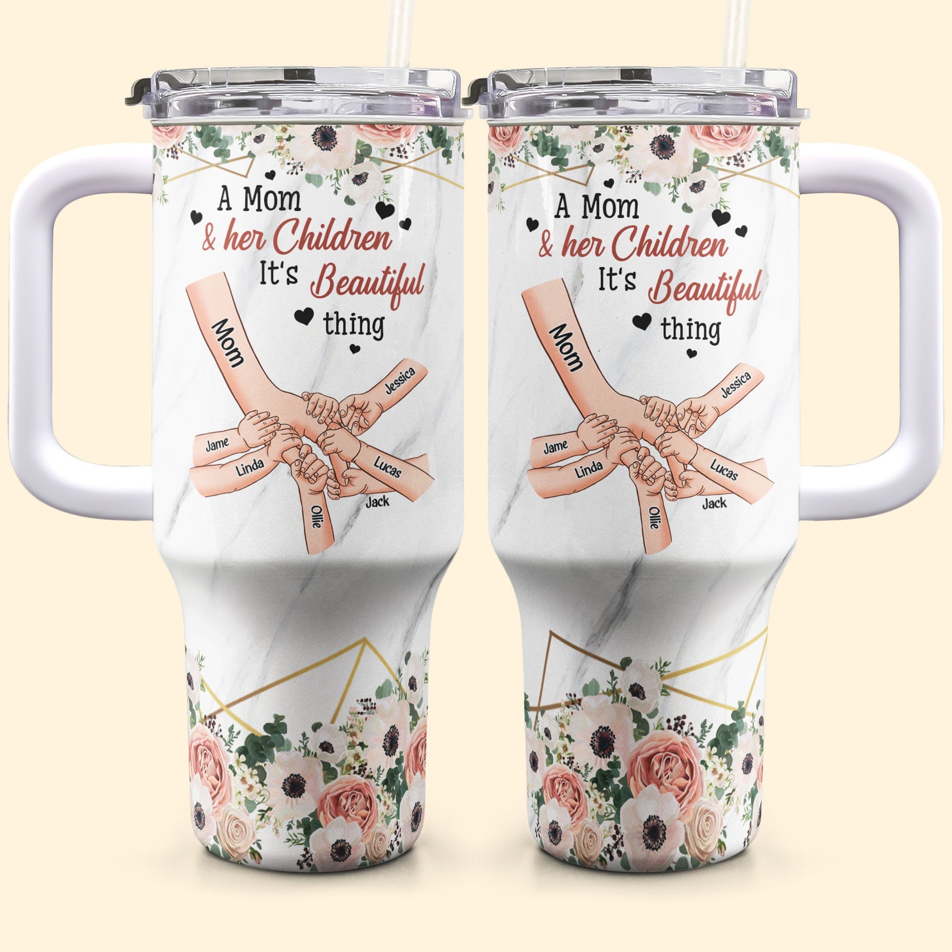 Personalized Holding Hand With kids Tumbler Gift For Mom