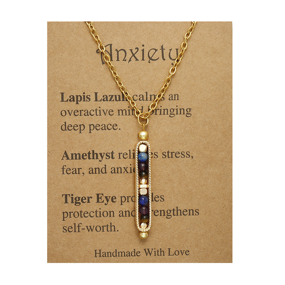 Small Stone Bead Pendant Card Necklace, Amethyst Collar Chain