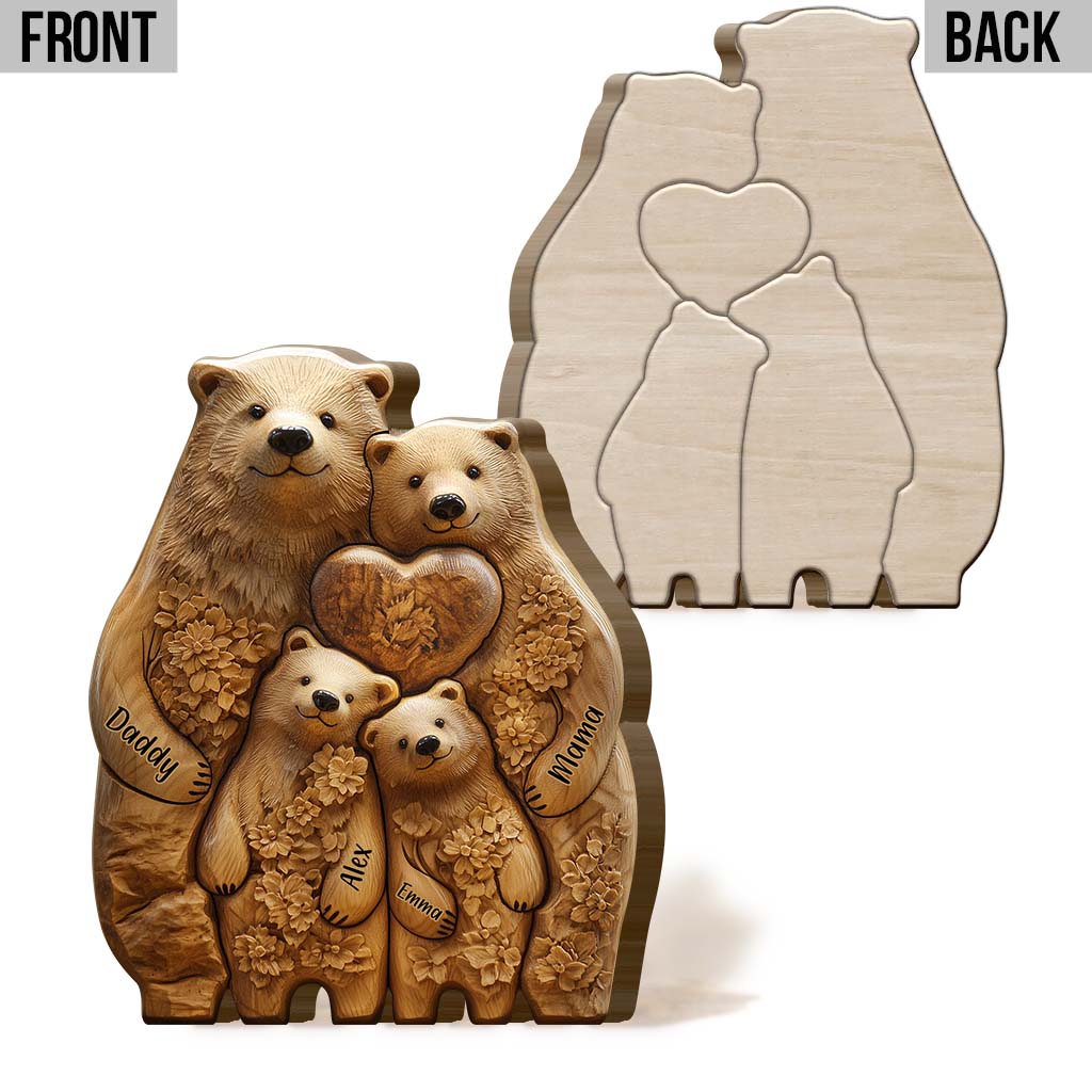 Bear Family - Personalized Family Shaped Wooden Puzzle, Art Carvings Gift For Family