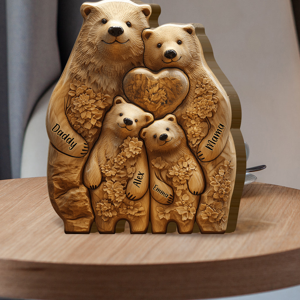 Bear Family - Personalized Family Shaped Wooden Puzzle, Art Carvings Gift For Family